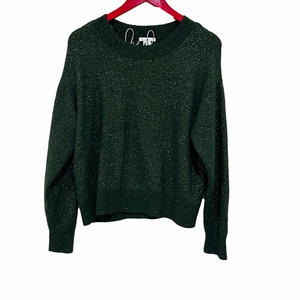H&M sparkling metallic green holiday Christmas New Years wool crewneck sweater